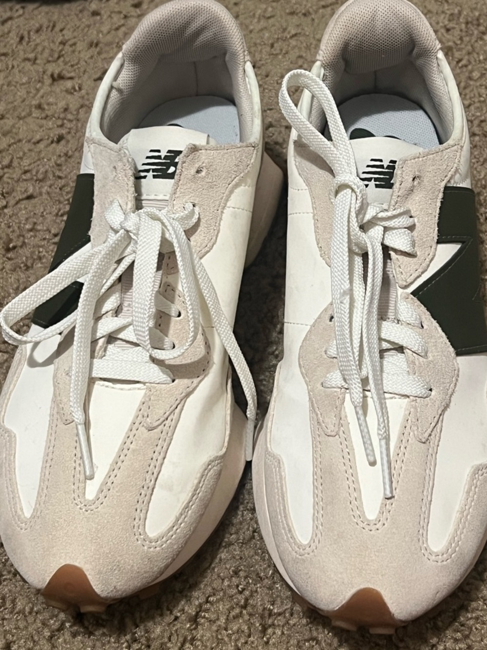 Used twice, New Balance Beige & Olive Retro Runner Sneakers - Picture 2 of 9